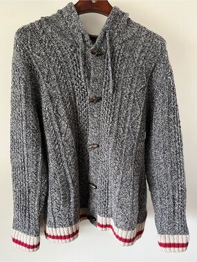 Roots Men's Marble Gray Cabin Collection Cable-Knit Hooded Cardigan sz XXL